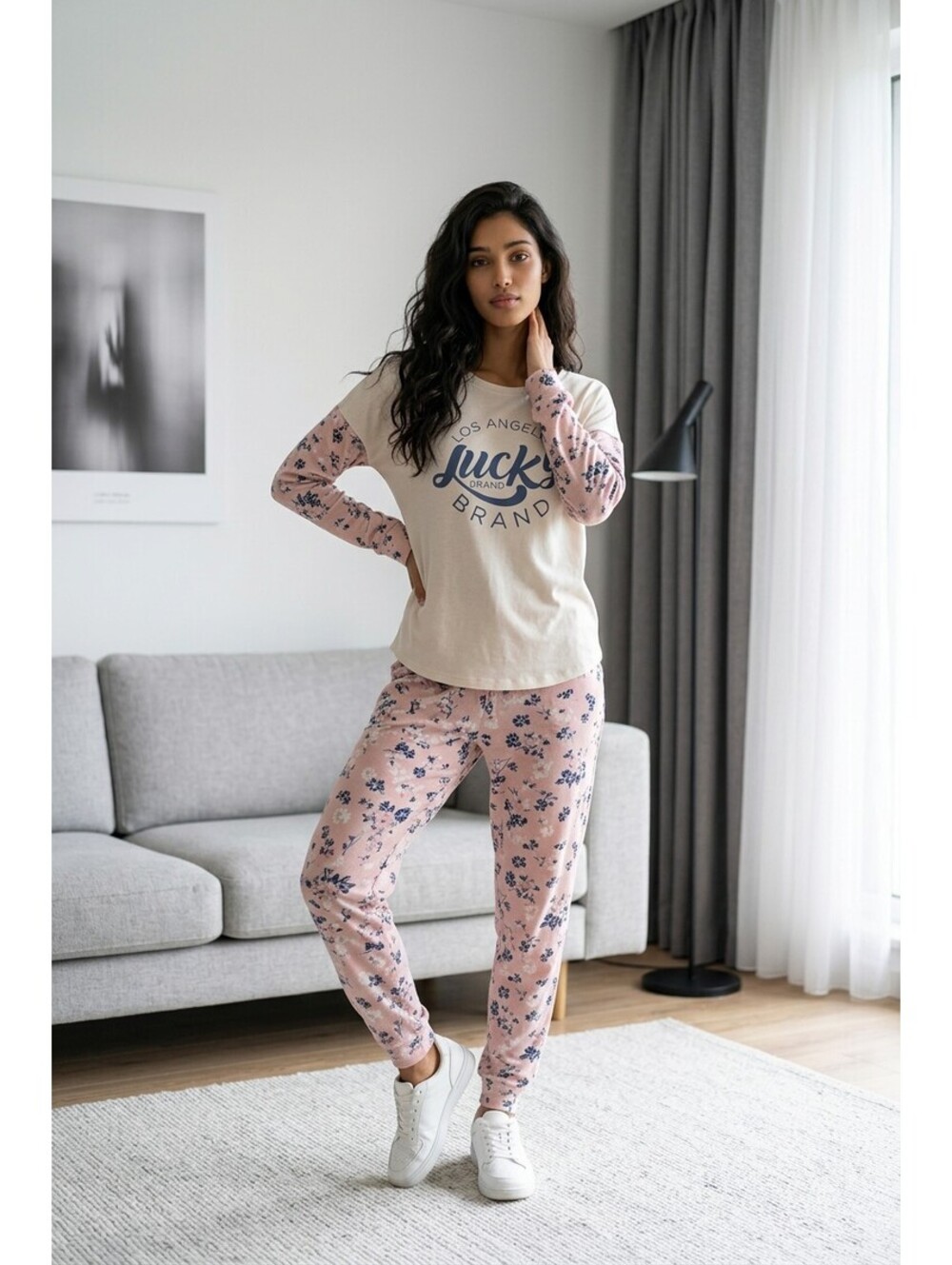 Lucky Brand Women’s 3 Piece Pink Floral Pajama Set  Small